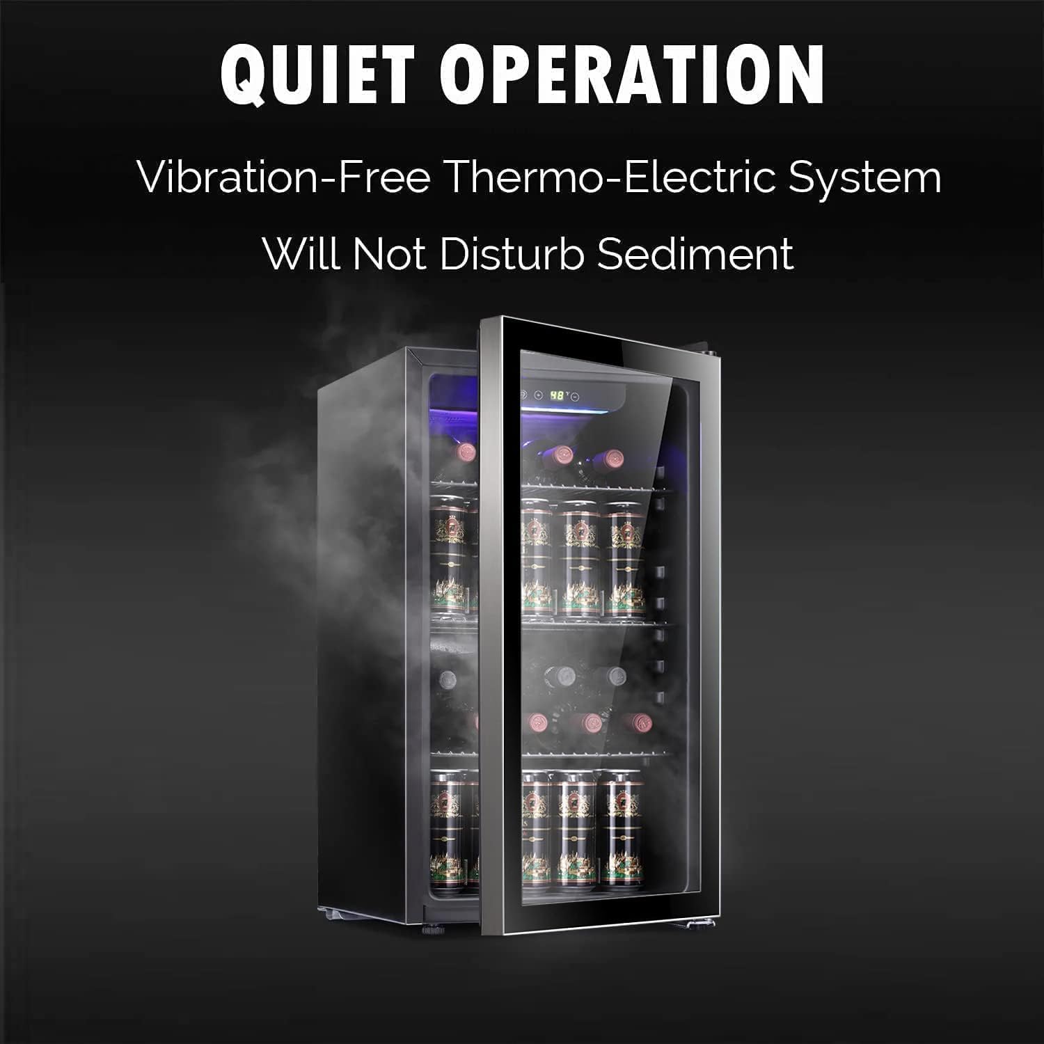 26 Bottle 130 Can Wine Cooler/Cabinet Beverage Refrigerator Mini Wine Cellar Beer Soda Clear Glass Door Bar Fridge Quiet Compressor Adjust Temp Freestanding Indoor Use 3.2cu.ft Black