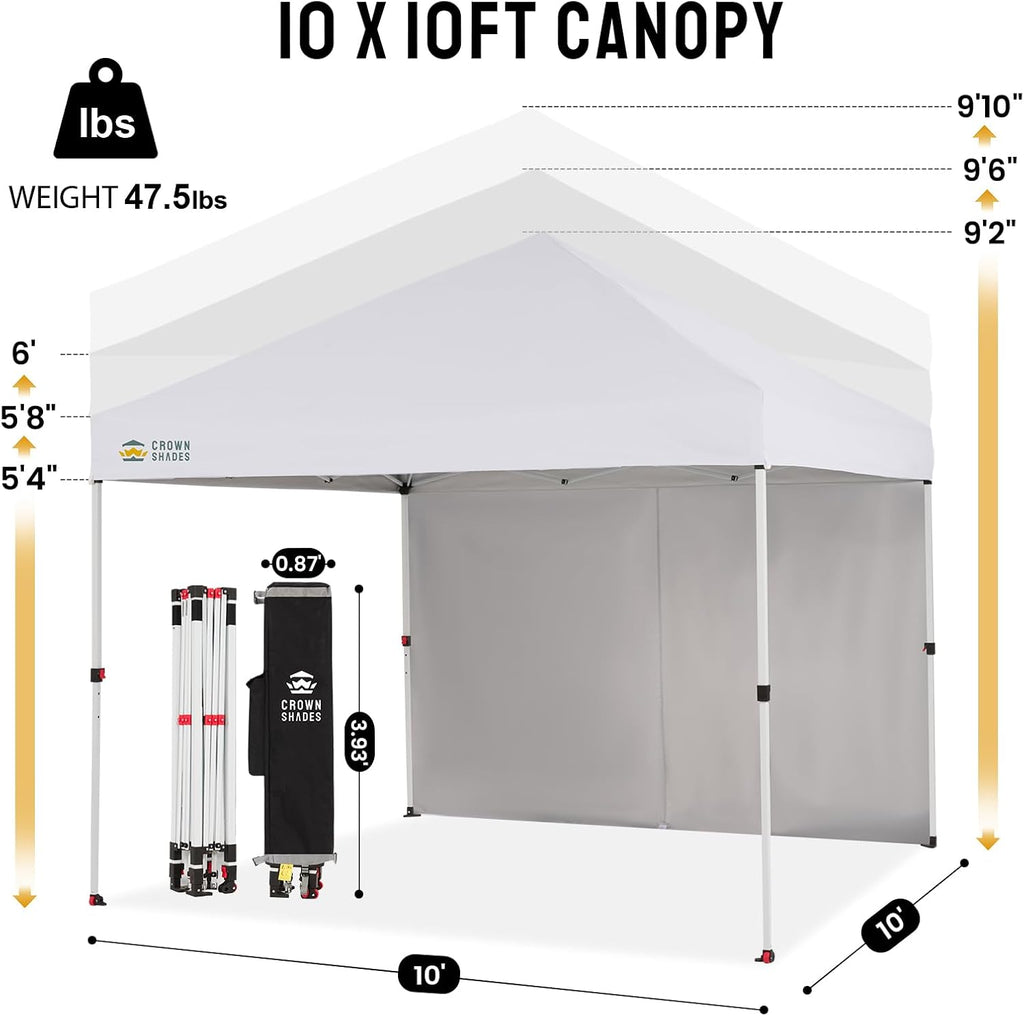 10X10 Comercial Instant Canopy Pop Up Tent with Center Lock, 300D Fabric, 4 Sidewalls, Sto'N Go Bag, White