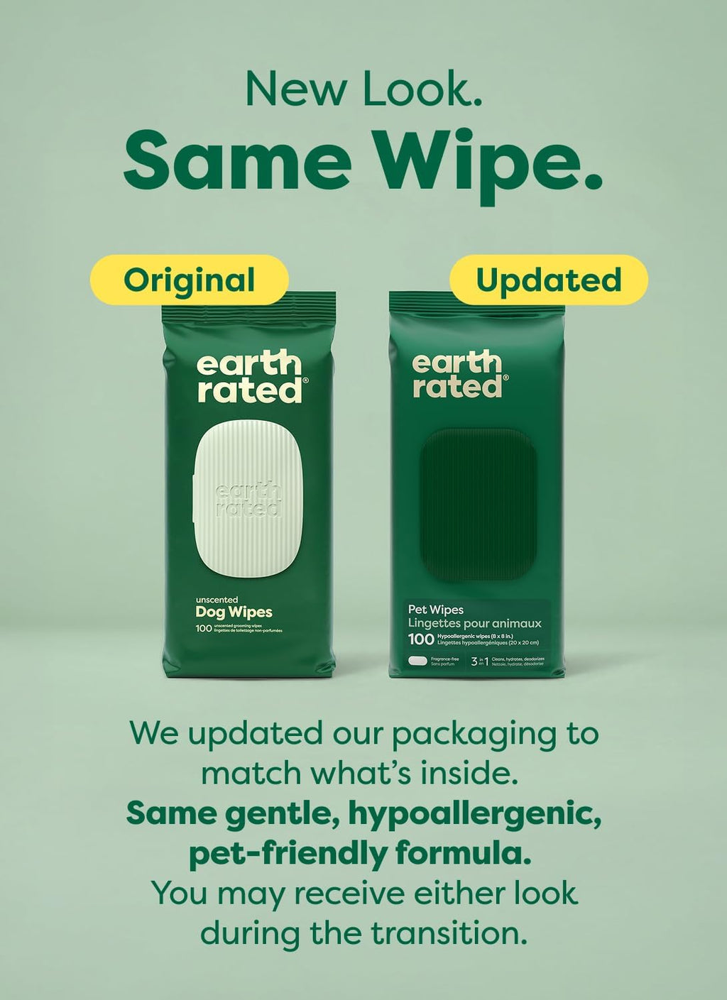 Pet Wipes for Dogs & Cats, Hypoallergenic Grooming Wipes for Paws, Body & Butt, Unscented, 100 Count
