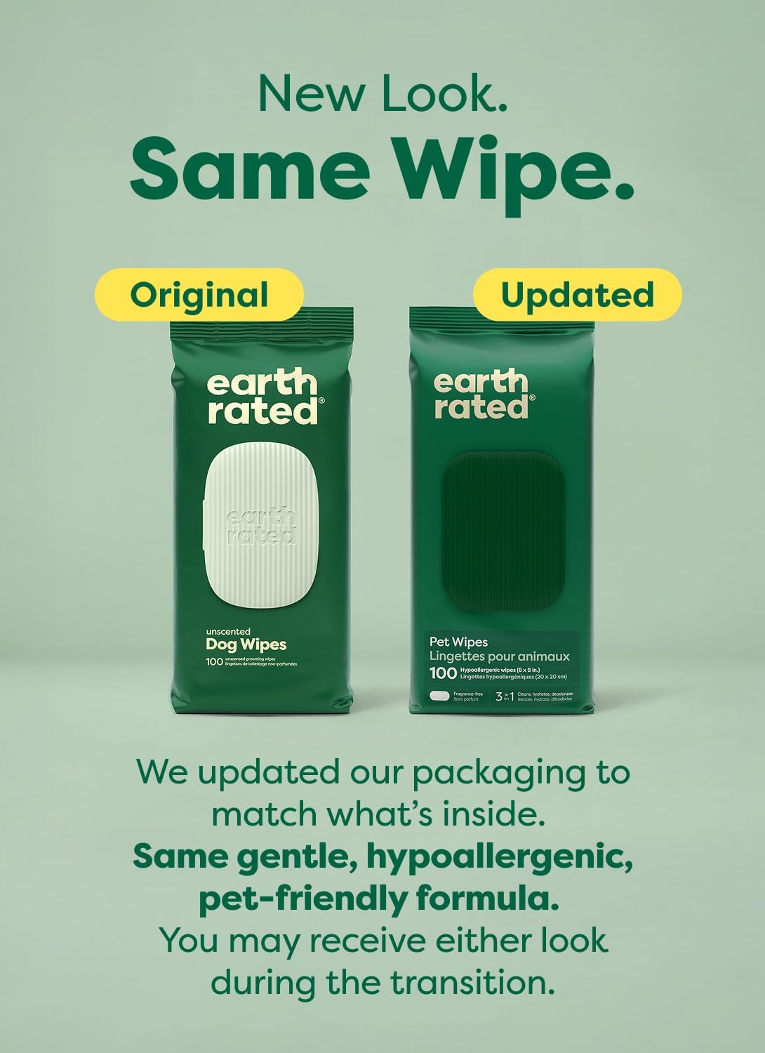 Pet Wipes for Dogs & Cats, Hypoallergenic Grooming Wipes for Paws, Body & Butt, Unscented, 100 Count