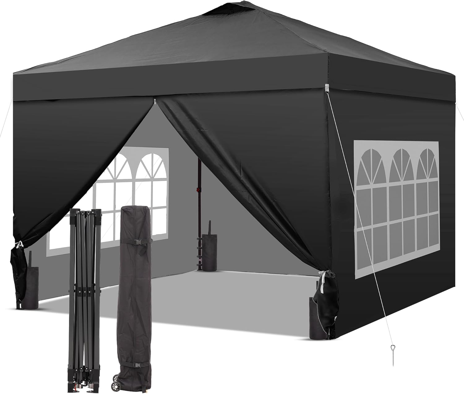 12x12 Pop Up Canopy Tent with 4 Sidewalls, Easy Set up with One Push Lift Gazebo with Wheel Bag and4 Sandbags,Carpas for Events, Parties,Camping, Black.