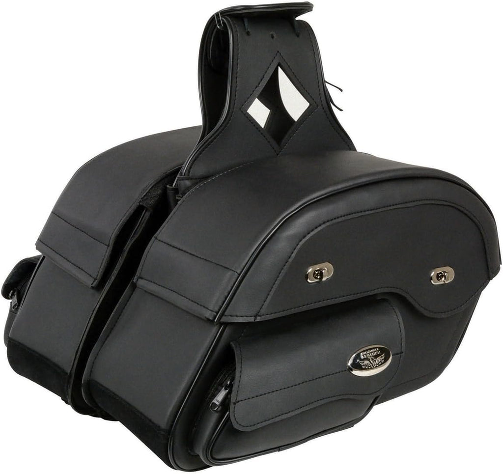 Black PVC Cruiser Slant Style Throw-Over Motorcycle Saddlebags – One Size