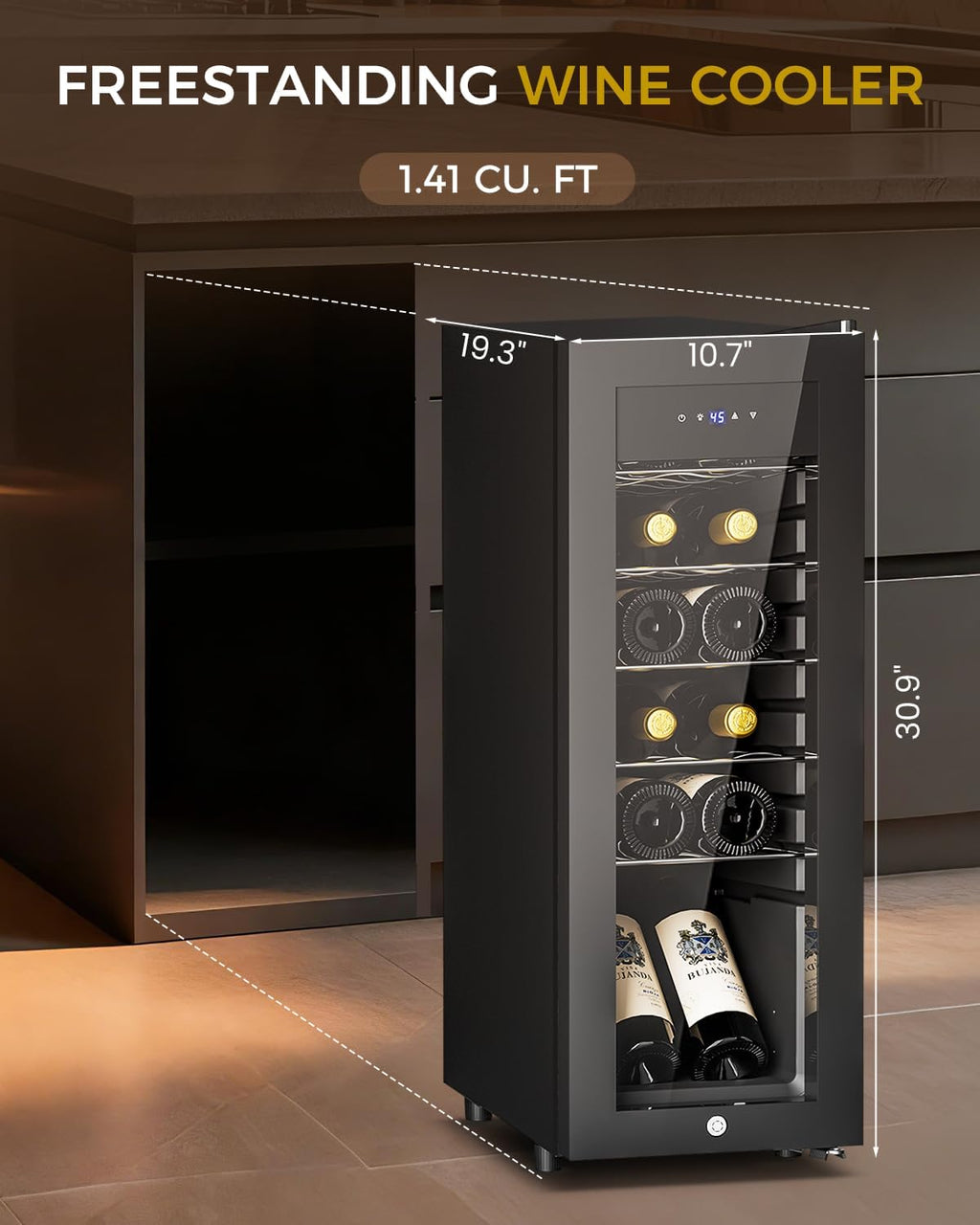12 Bottle Wine Cooler Refrigerator – Freestanding Small Wine Fridge with Glass Door & Digital Temperature Control, Black
