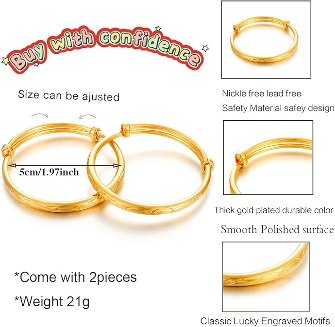 Kids Adjustable Gold Plated Bangle Set