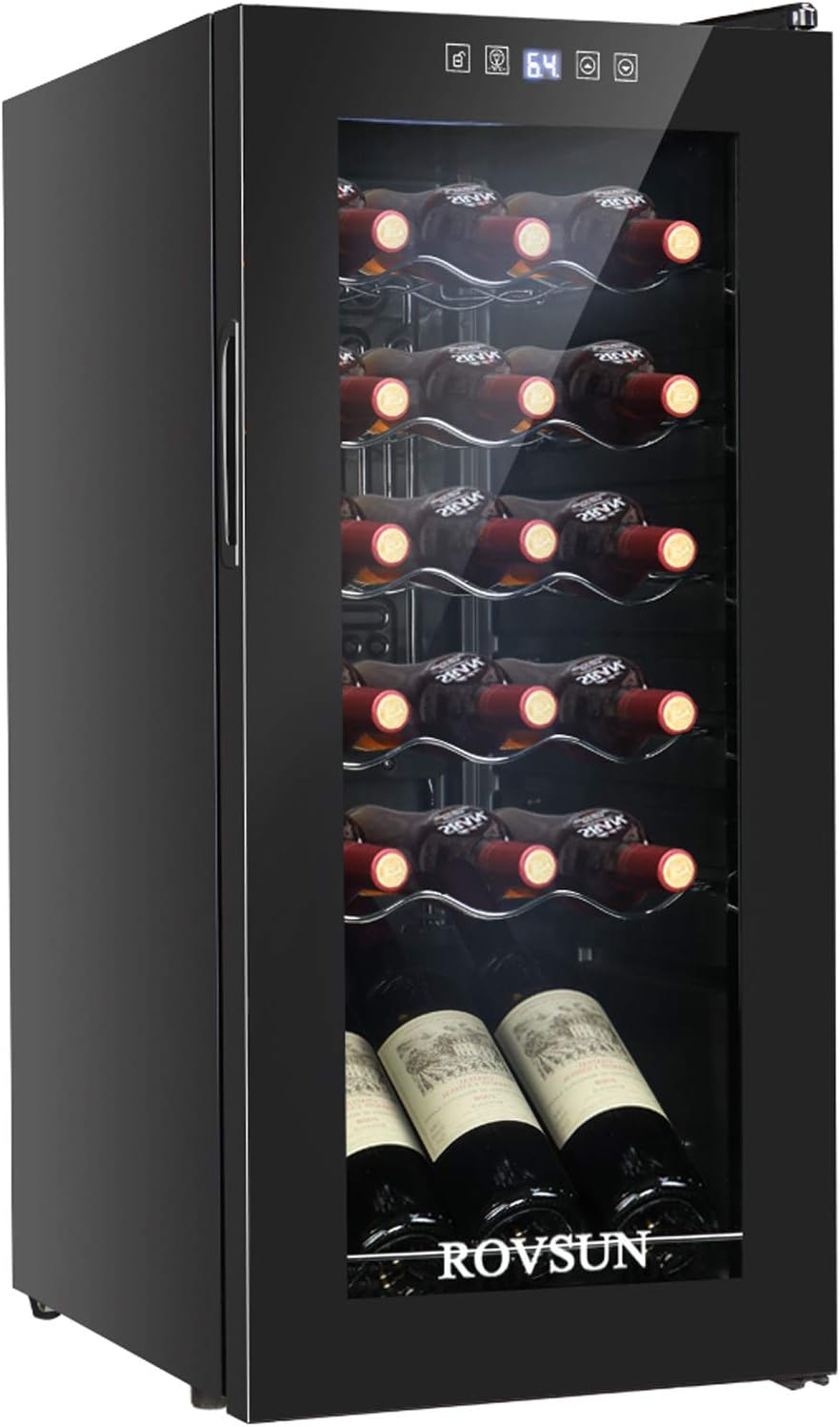 18 Bottle Freestanding Wine Fridge – Compressor Wine Cooler with Digital Temperature Control & Double-Layer Glass Door for Red, White & Champagne