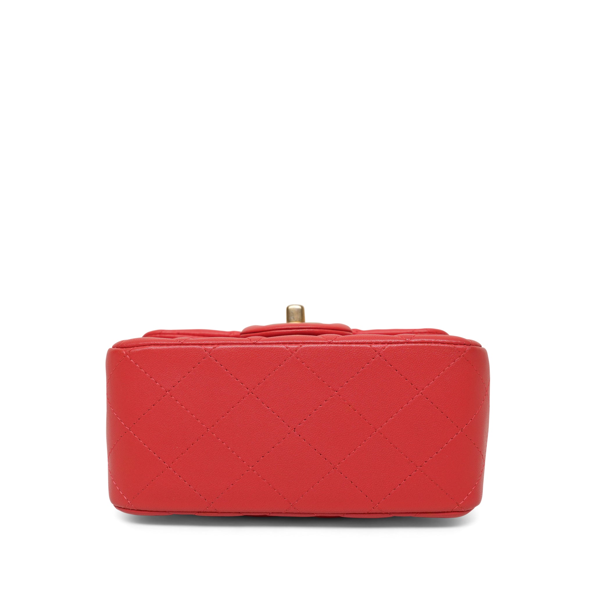Red Lambskin Quilted Mini Square Flap