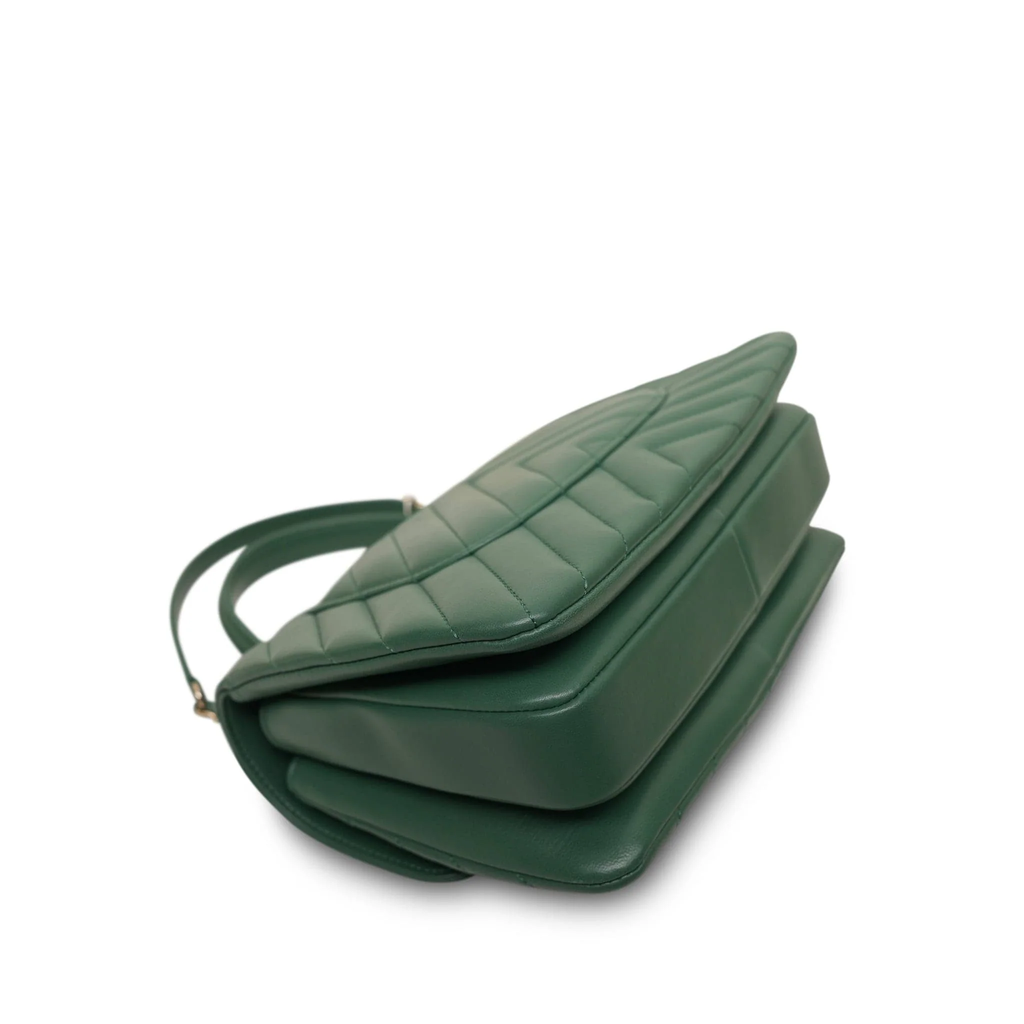 Green Lambskin Chevron Quilted Trendy CC Small Light Gold Hardware