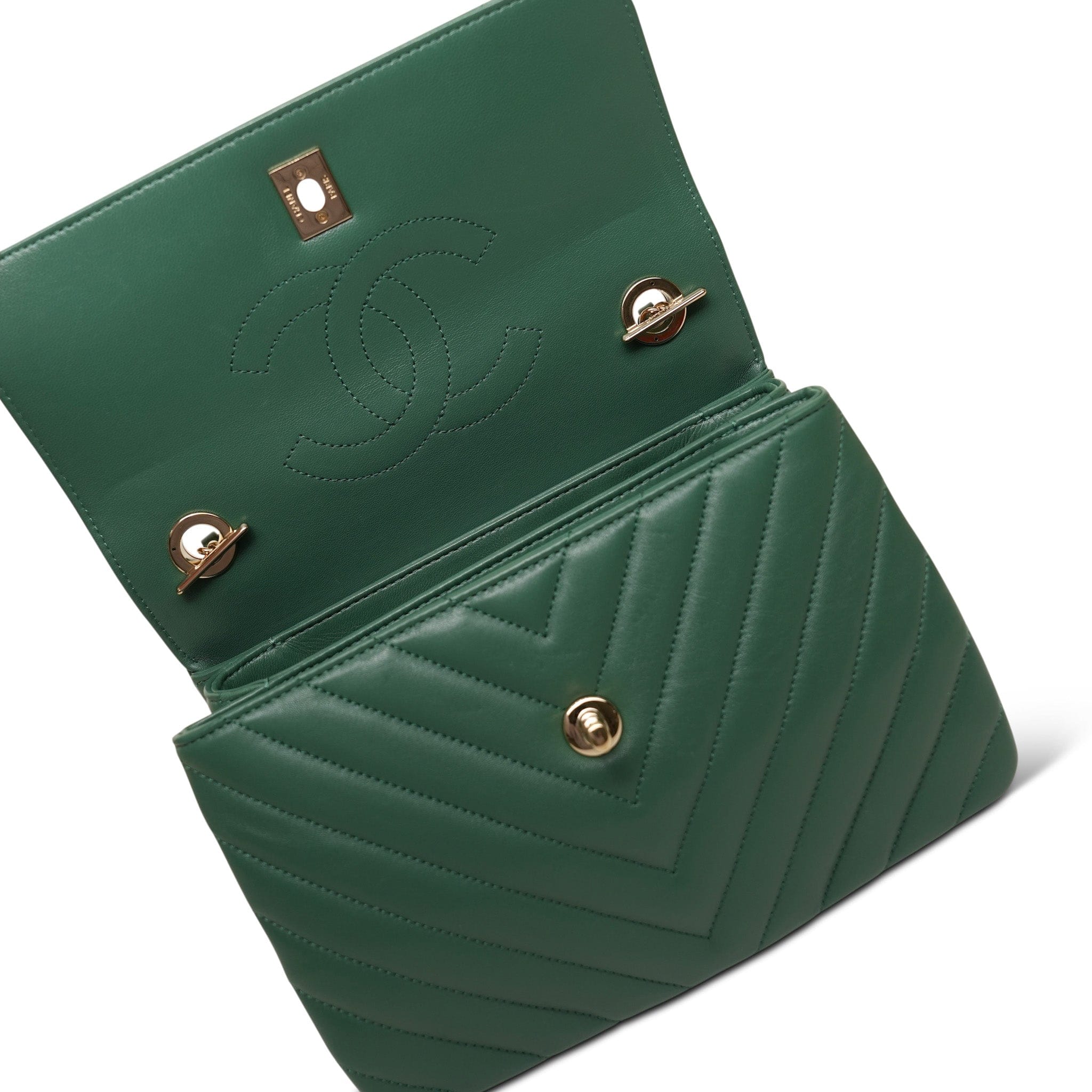Green Lambskin Chevron Quilted Trendy CC Small Light Gold Hardware