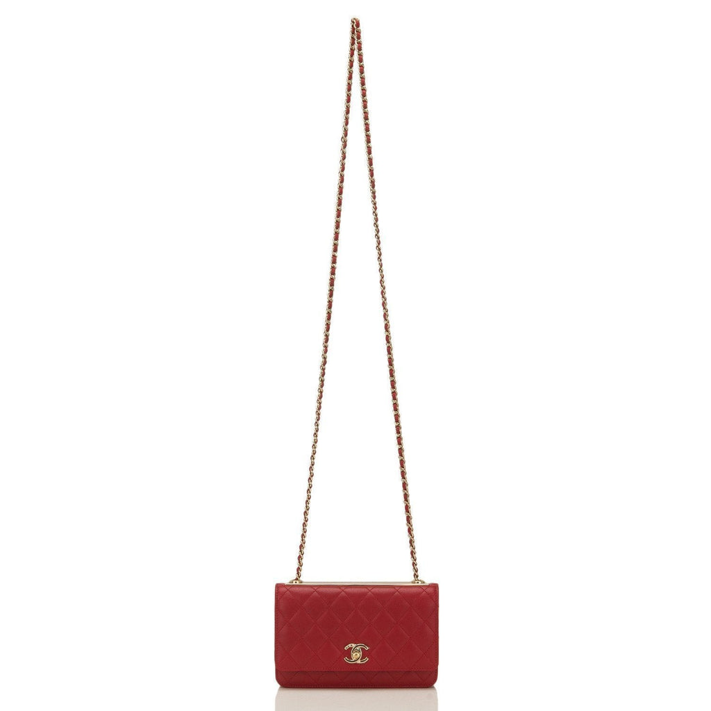 Chanel Red Quilted Lambskin Trendy CC Wallet On Chain (WOC)