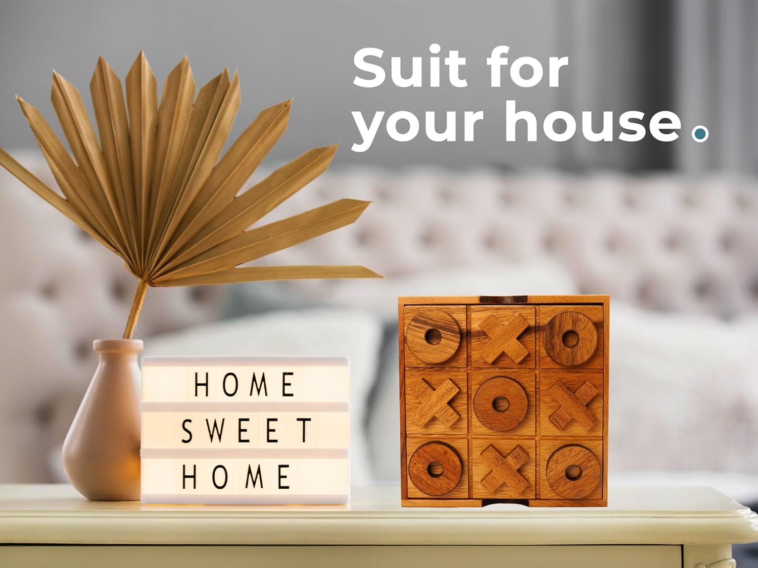 5.5 Inch Wooden Tic Tac Toe Game – Coffee Tabletop XO Block Board for Family Game Night, Desk Decor & Gift