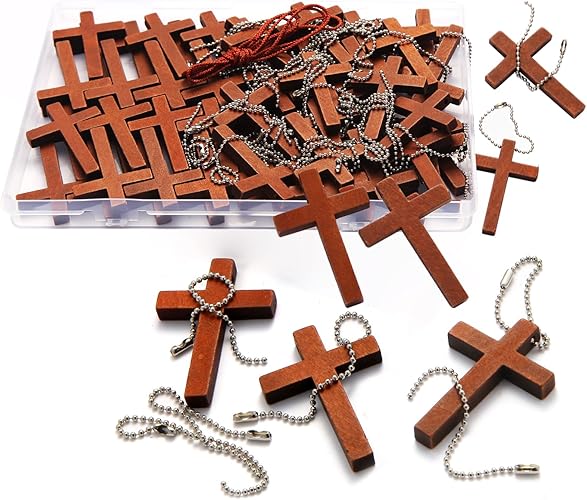70 Pack Small Wooden Pocket Cross Charms Keychain – Natural Mini Wooden Cross Pendants for Church Prayer, Easter Gifts, Christian Crafts & DIY Decoration