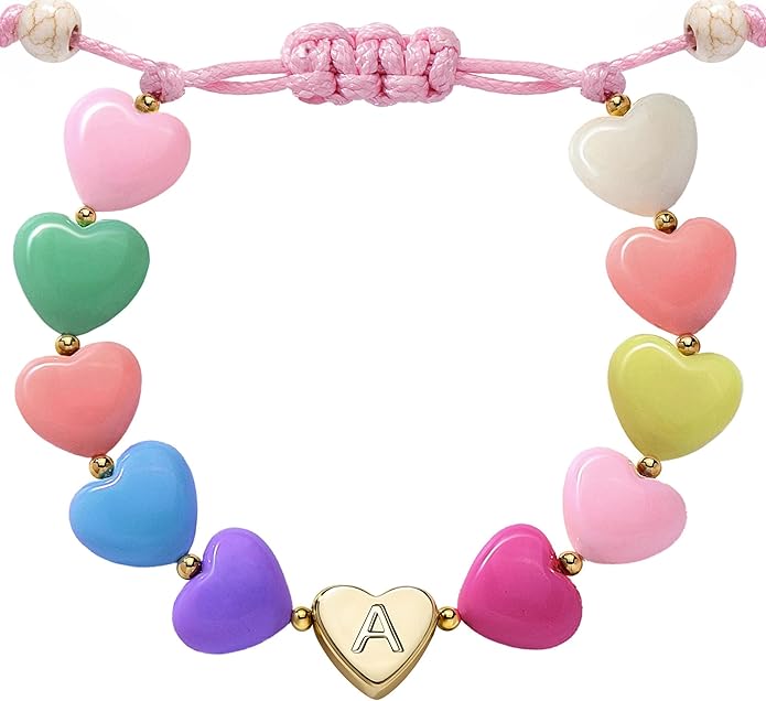 Initial Heart Bracelet for Letter Adjustable Beaded Charm Bracelet Colorful Acrylic Jewelry Gift