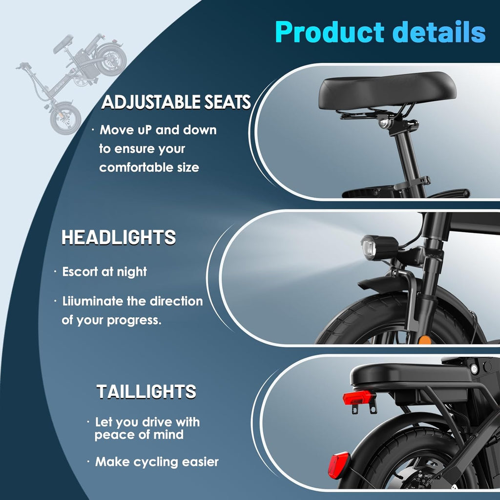 14" Folding Electric Bike for Adults – 750W Peak Motor, 35-Mile PAS Range, Foldable Commuter E-Bike with 48V Removable Battery