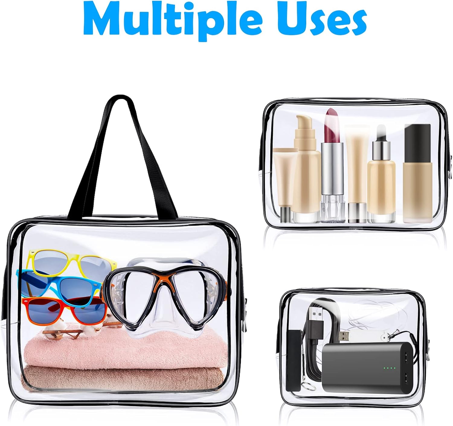 Clear Toiletries Bag, 3 Pack PVC Waterproof Toiletries Carry Pouch, TSA Approved Travel Toiletry Bag with Zipper