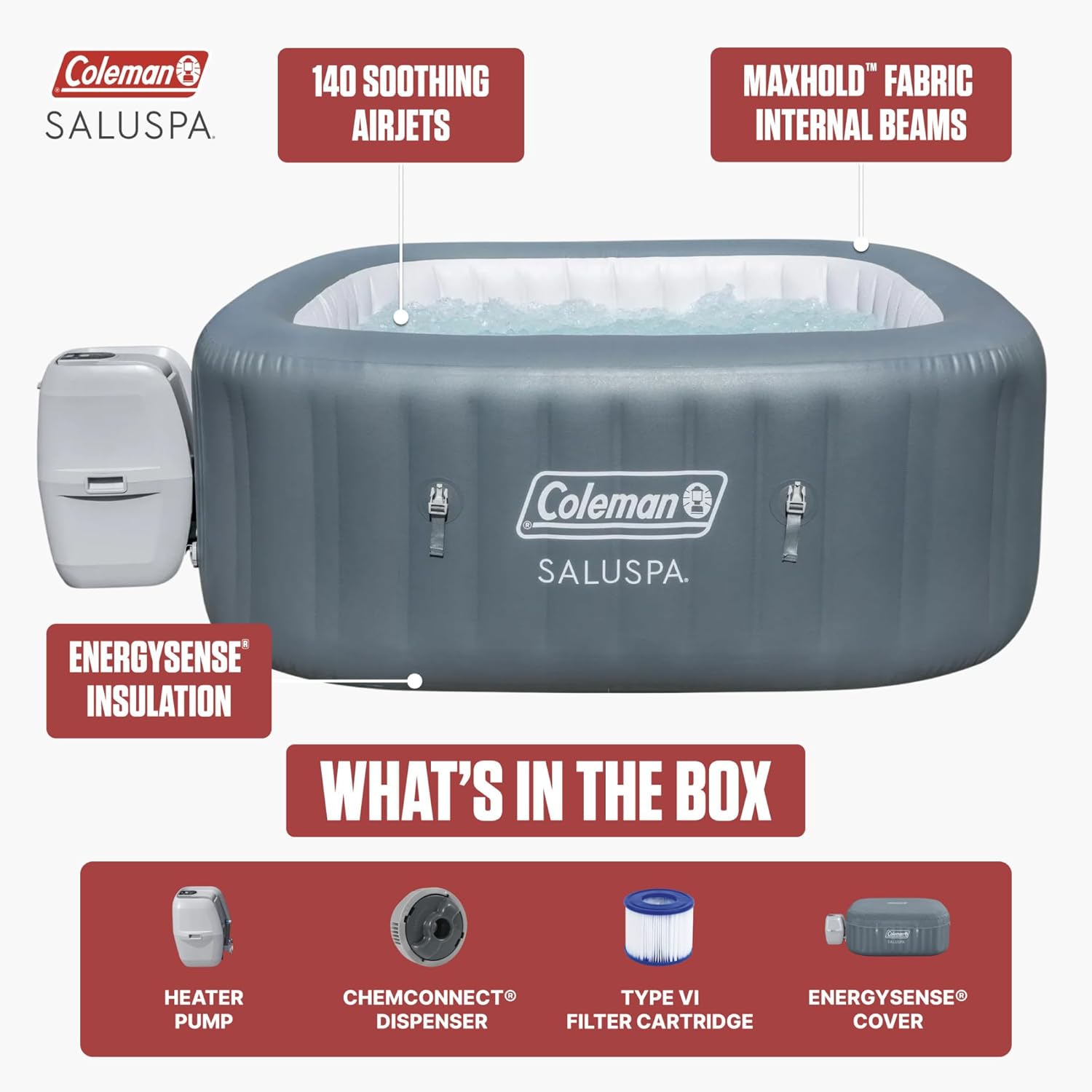 Coleman Hawaii Energy-Efficient AirJet Inflatable Hot Tub 4-6 Person with App-Control