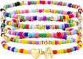 Colorful Initial Bracelet Set 5 Pieces A-Z Beaded Stackable Stretch Bracelets for Girls Women Jewelry Gift