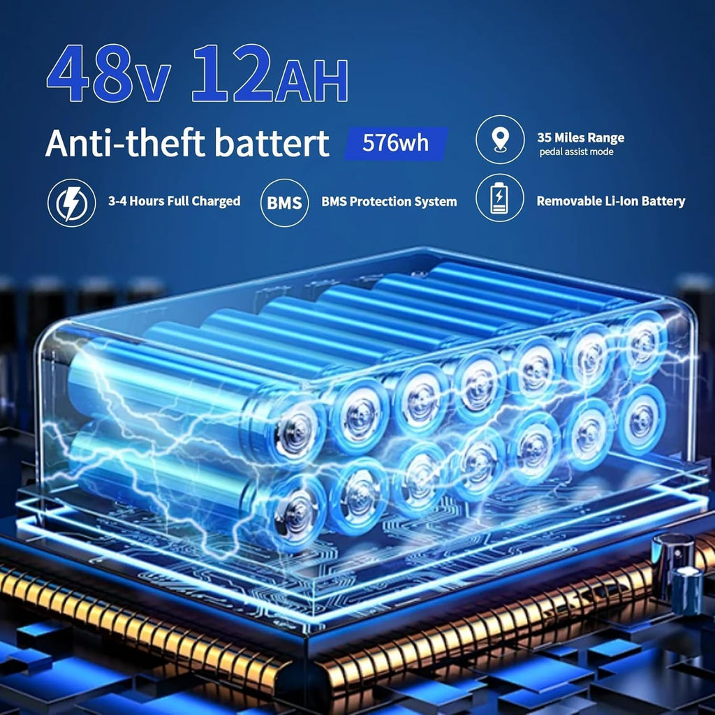 14" Folding Electric Bike for Adults & Teens – 750W Peak Motor, 23MPH, 48V 12Ah Battery, 35-Mile PAS Range, Foldable E-Bike