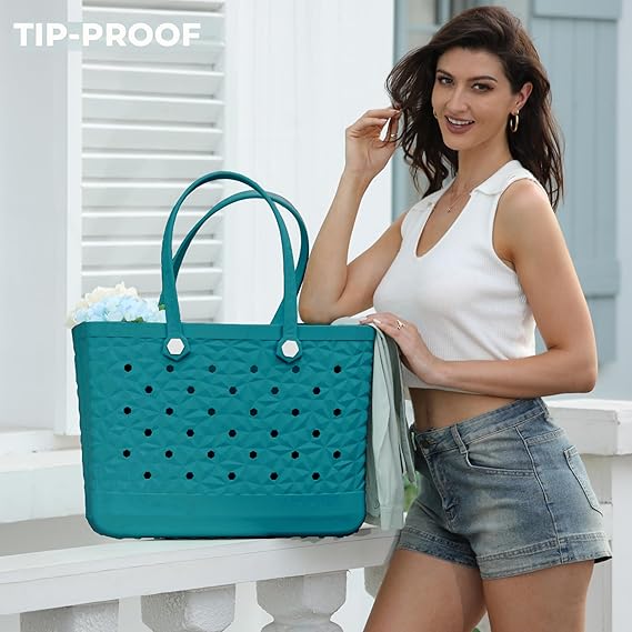 Rubber Beach Tote Bag Waterproof Tip-Proof Outdoor Tote Bag for the Beach Boat Pool Sports
