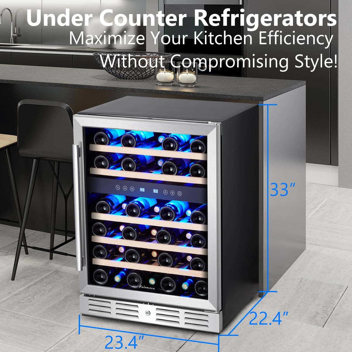 24-Inch Dual Zone Wine Cooler – 37 Bottle Built-In or Freestanding Refrigerator with Stainless Steel Reversible Glass Door