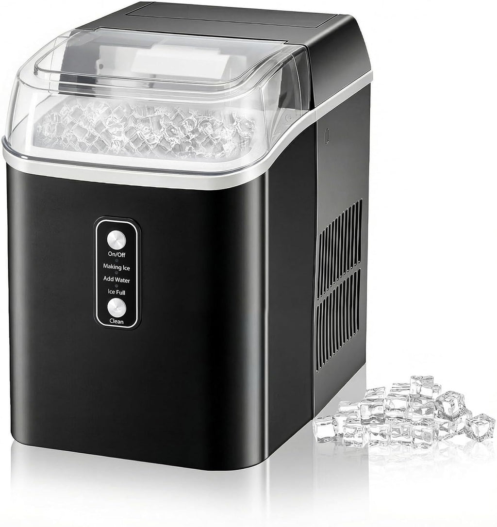 Portable Countertop Nugget Ice Maker – 1.55L Water Tank, Self-Cleaning Ice Machine, Black