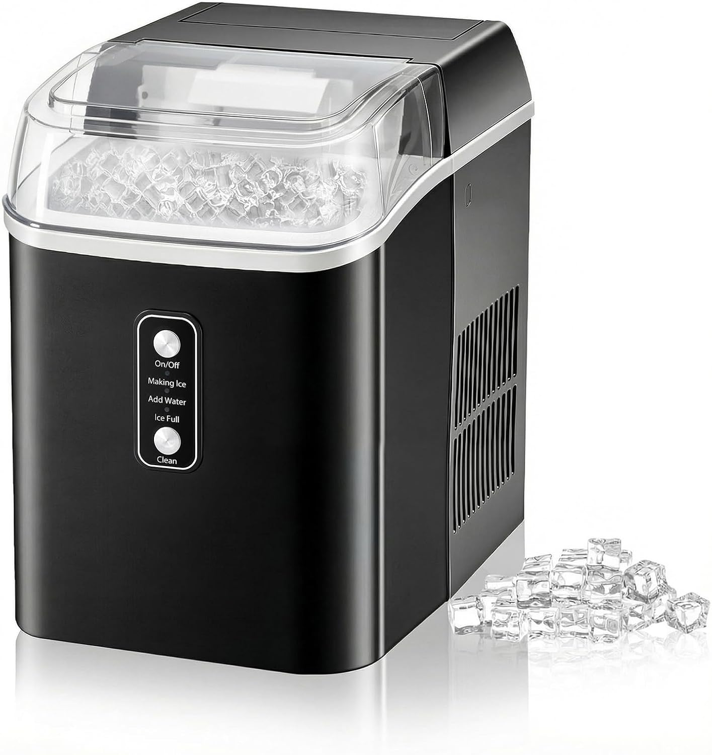 Portable Countertop Nugget Ice Maker – 1.55L Water Tank, Self-Cleaning Ice Machine, Black