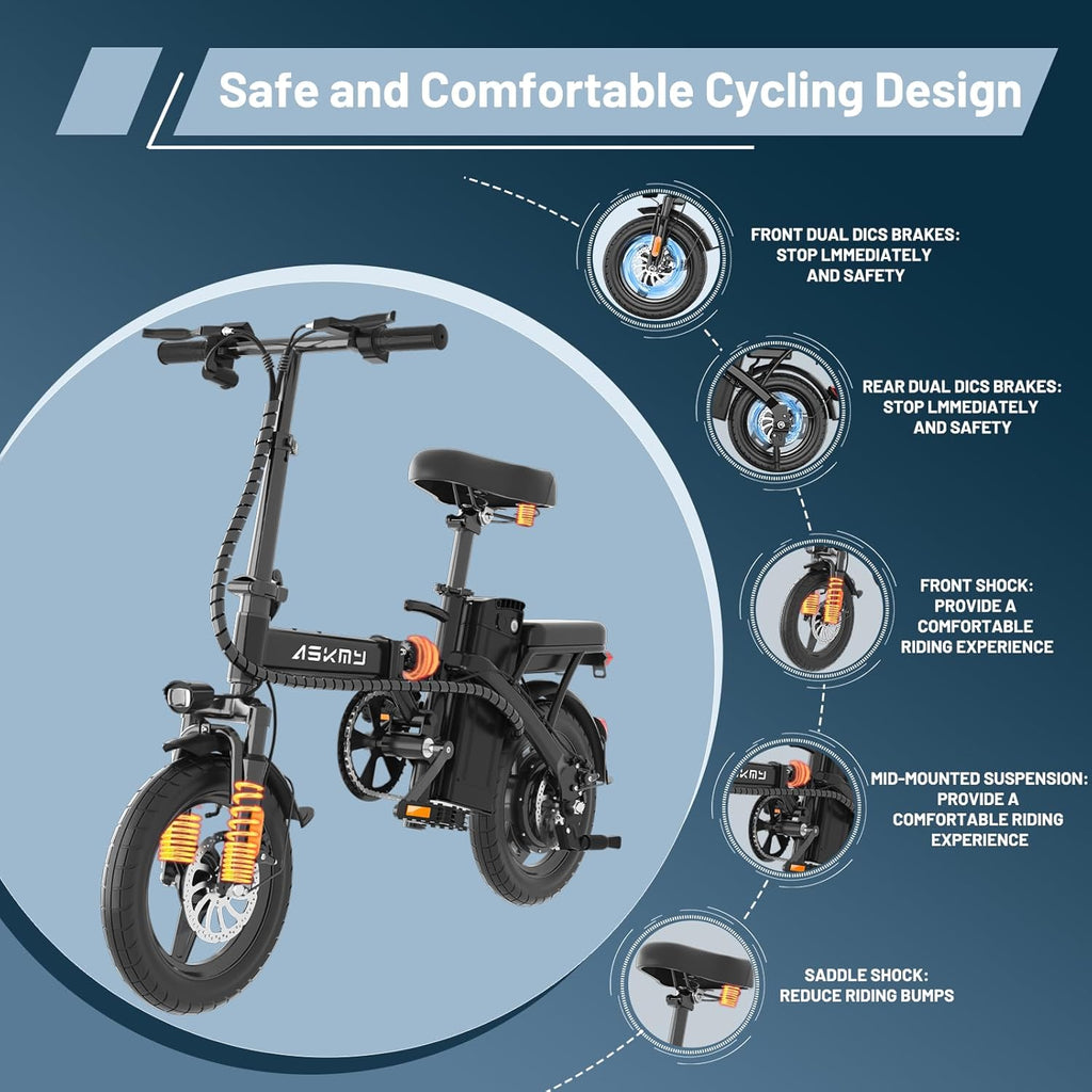 14" Folding Electric Bike for Adults – 750W Peak Motor, 35-Mile PAS Range, Foldable Commuter E-Bike with 48V Removable Battery