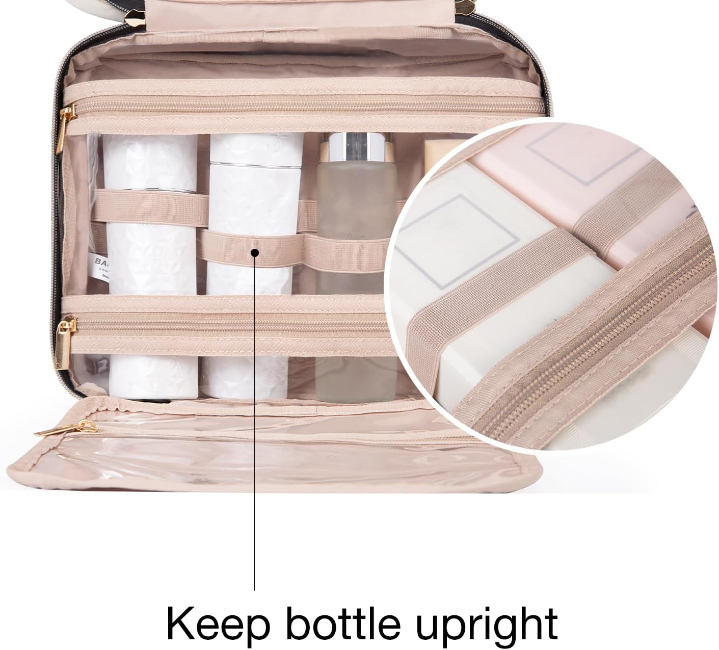 BAGSMART Hanging Toiletry Bag Travel Large Capacity Wash Bag Womens Makeup Cosmetic Bag, Travel Accessories for Full Sized Container (Medium-Pink)