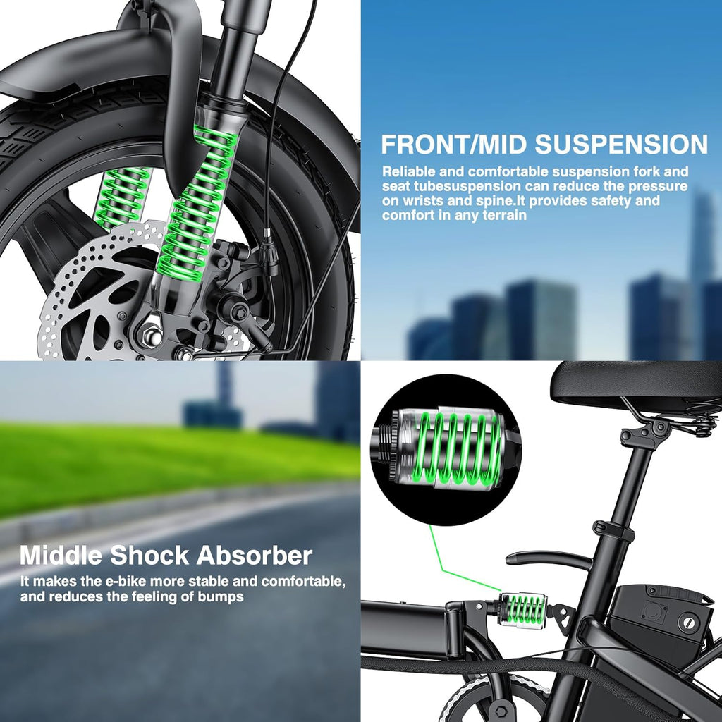 14" Folding Electric Bike for Adults & Teens – 560W Motor, 20–24MPH, 32-Mile Range, 48V 10Ah Battery, 3-Level Pedal Assist, UL 2849