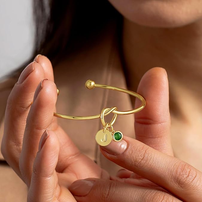 Initial Birthstone Knot Bangle