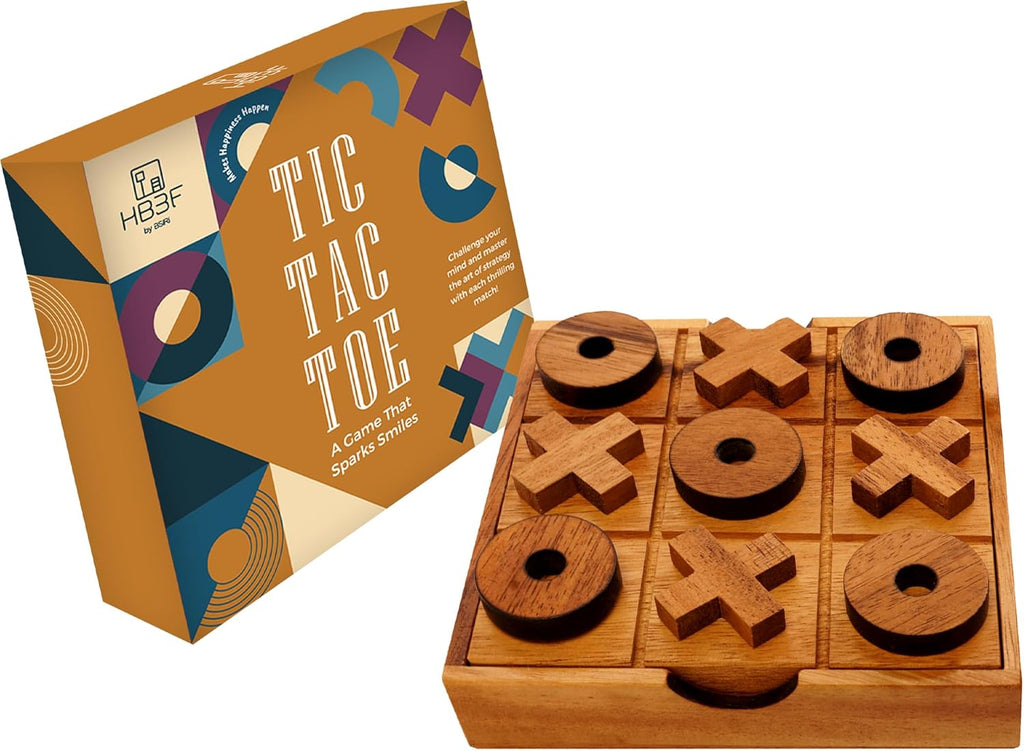 5.5 Inch Wooden Tic Tac Toe Game – Coffee Tabletop XO Block Board for Family Game Night, Desk Decor & Gift