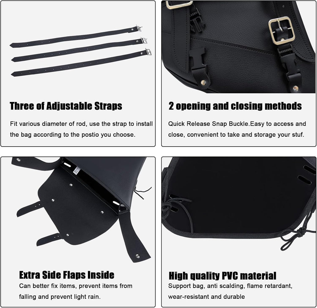 Black PVC Motorcycle Solo Swingarm Bag – Right Side Saddlebag for Softail & Chopper Models