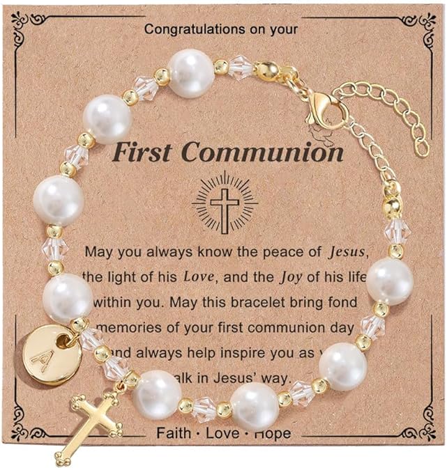 Rosary Pearl Cross Bracelet for Christian Catholic Goddaughter