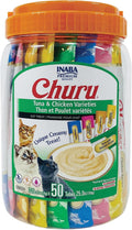 Churu Grain-Free Lickable Cat Treats, Creamy Purée Cat Treat & Topper, Tuna & Chicken Variety, 0.5 oz Tubes, 50 Pack