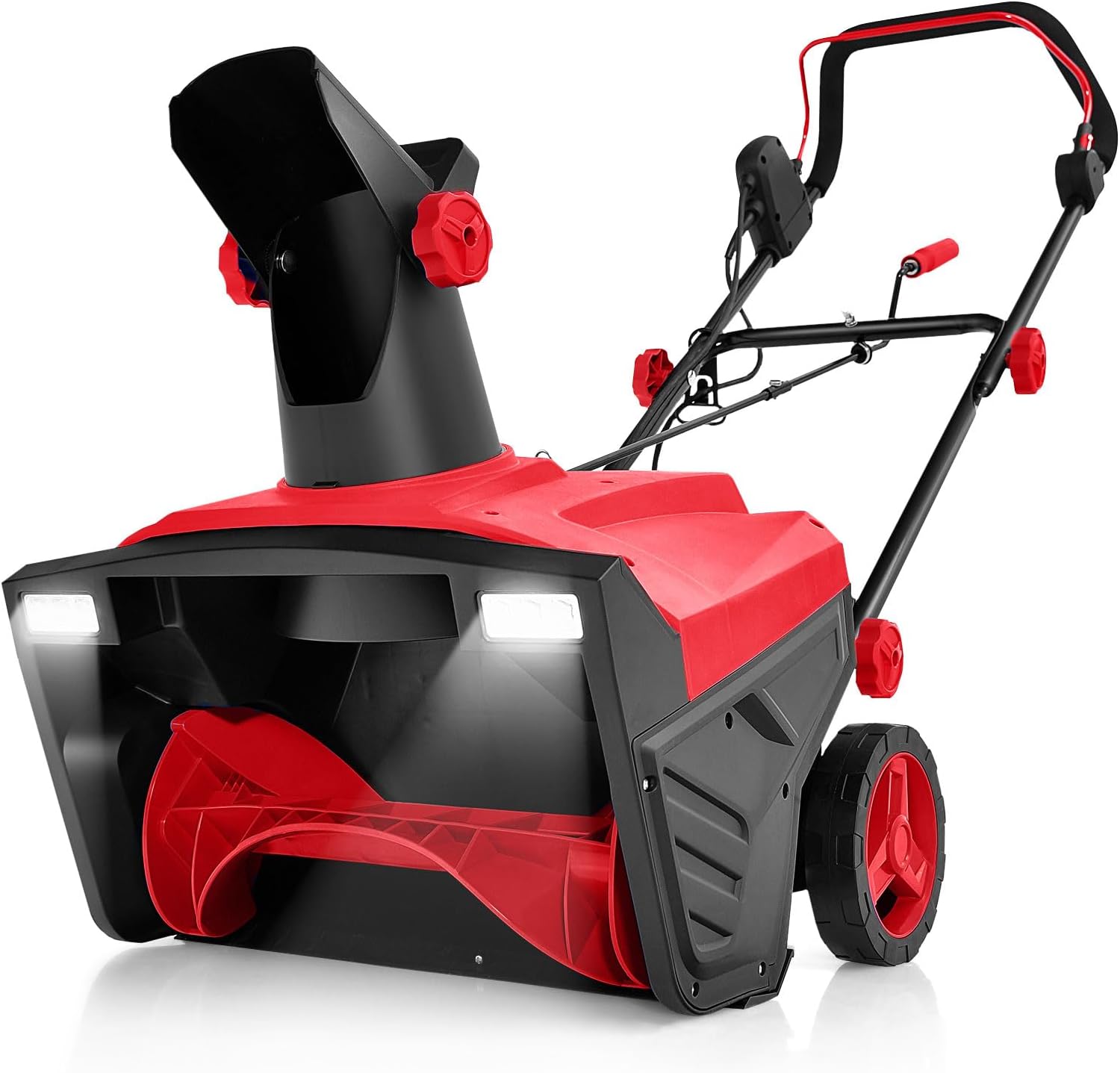 COSTWAY 20-Inch Electric Snow Blower – Corded Walk-Behind Snow Thrower with Dual LED Lights, 180° Rotating Chute, 30cm Depth, Red