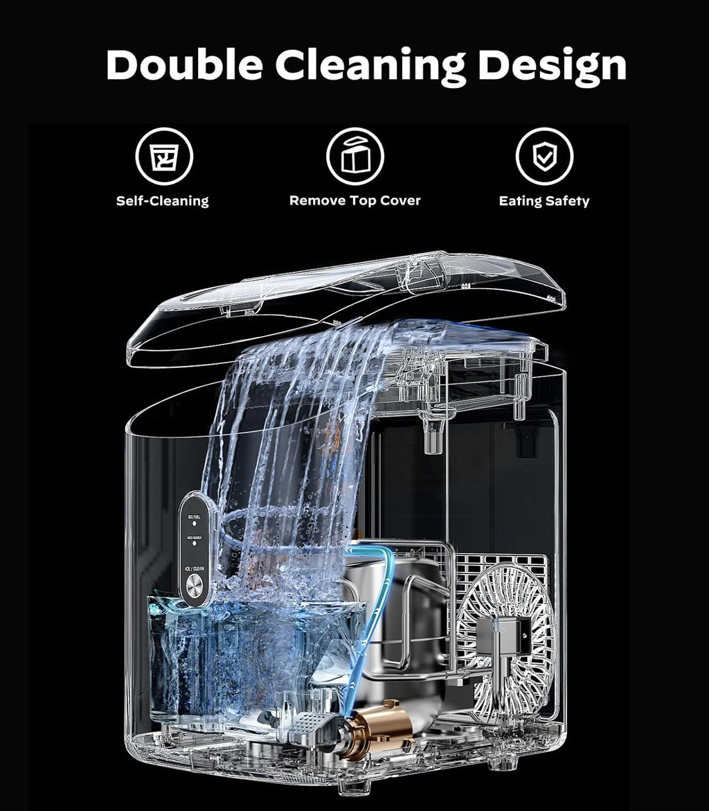 Countertop Nugget Ice Maker – 33 lbs/24H Portable Pellet Ice Machine with Self-Cleaning Function, Black