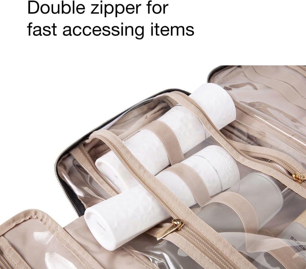 BAGSMART Hanging Toiletry Bag Travel Large Capacity Wash Bag Womens Makeup Cosmetic Bag, Travel Accessories for Full Sized Container (Medium-Pink)