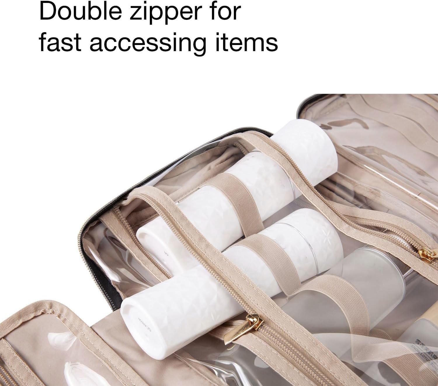 BAGSMART Hanging Toiletry Bag Travel Large Capacity Wash Bag Womens Makeup Cosmetic Bag, Travel Accessories for Full Sized Container (Medium-Pink)