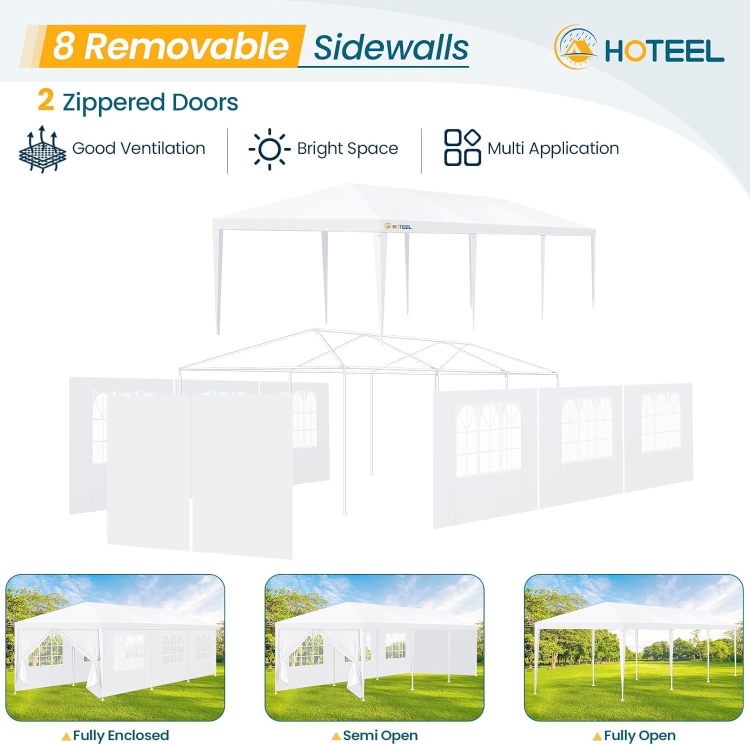 10x30 Party Tent with 8 Removable Sidewalls for Parties, Weddings, BBQ, Baby Shower, Waterproof Outdoor Event Canopy, Patio Camping Gazebo, Carpas para Fiestas, White