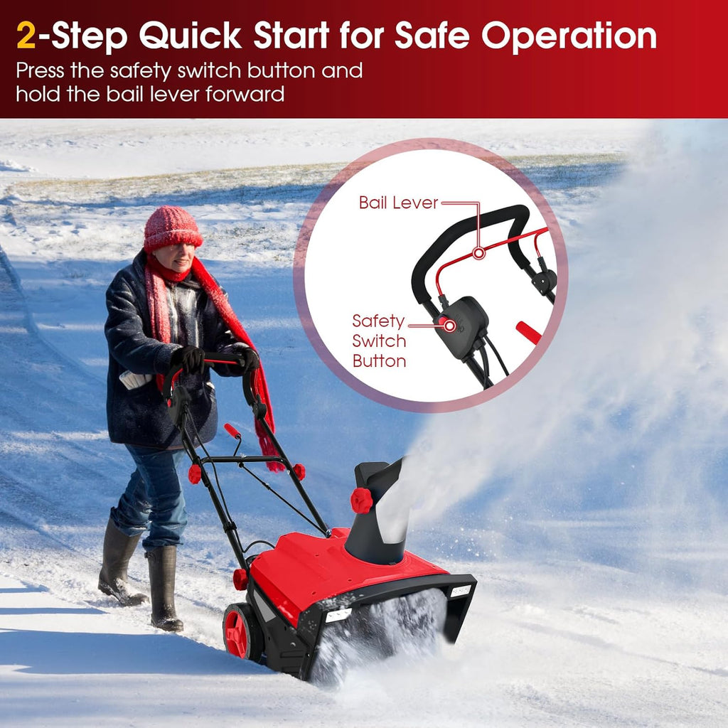 COSTWAY 20-Inch Electric Snow Blower – Corded Walk-Behind Snow Thrower with Dual LED Lights, 180° Rotating Chute, 30cm Depth, Red