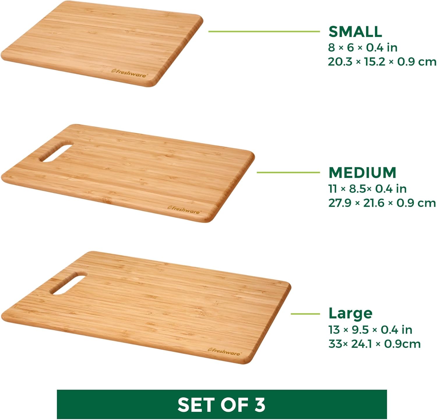 3-Piece Bamboo Cutting Board Set – Food-Grade Wooden Kitchen Chopping Boards, Knife-Friendly, Lightweight with Hanging Hole