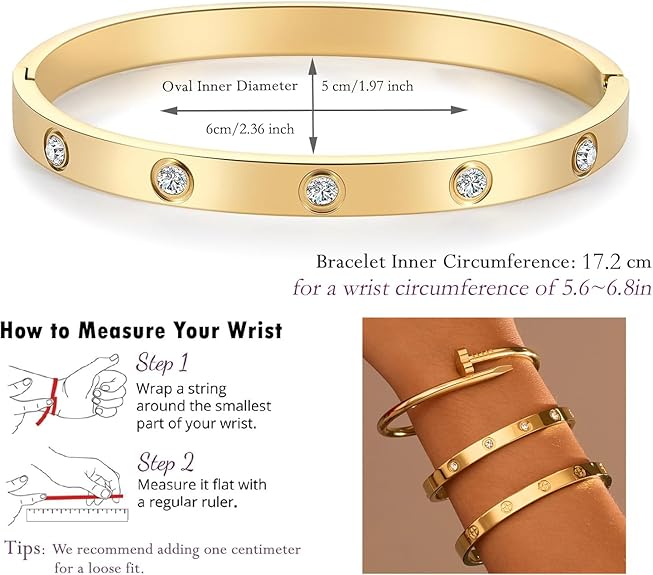 18K Gold Plated Stainless Steel Love Nail Bangle Clover Bracelet Set Stackable Dupes for Love Trendy Jewelry