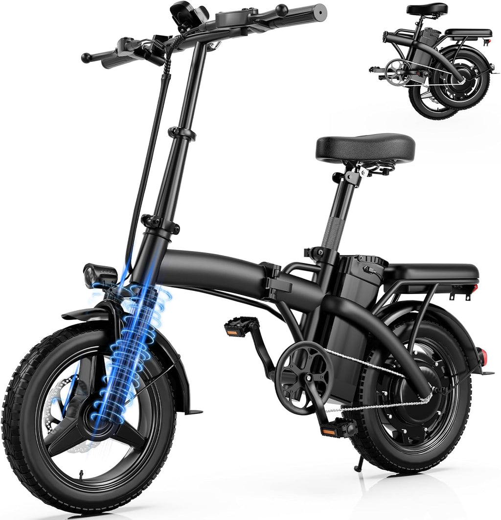 14" Folding Electric Bike for Adults – 500W Peak Motor, 23MPH, 35-Mile PAS Range, 48V 12Ah Removable Battery, UL 2849 Certified