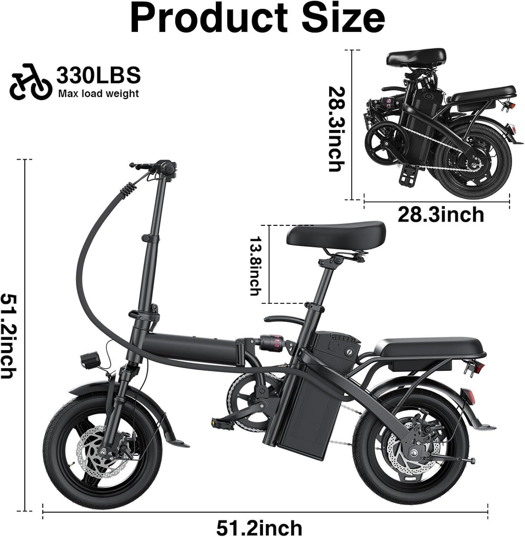 14" Folding Electric Bike for Adults & Teens – 560W Motor, 20–24MPH, 32-Mile Range, 48V 10Ah Battery, 3-Level Pedal Assist, UL 2849