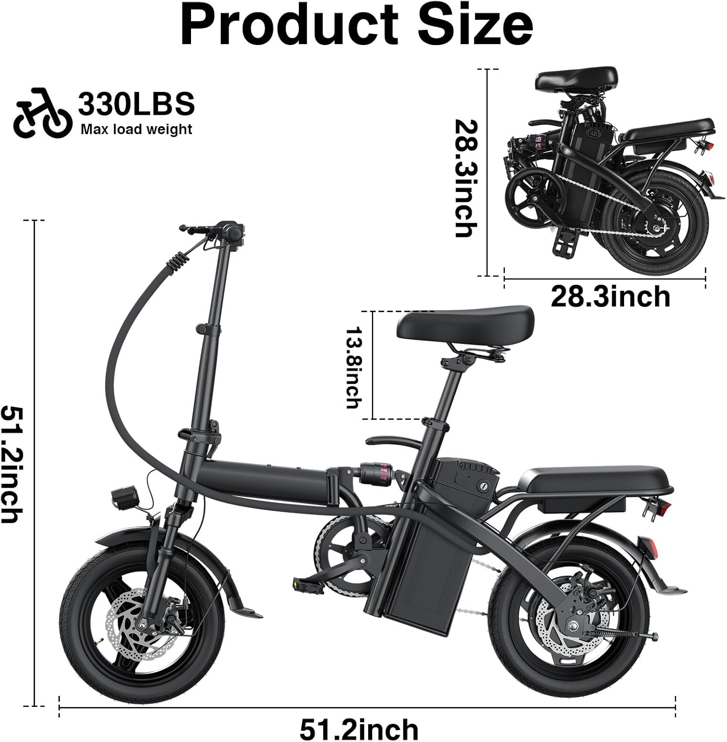 14" Folding Electric Bike for Adults & Teens – 560W Motor, 20–24MPH, 32-Mile Range, 48V 10Ah Battery, 3-Level Pedal Assist, UL 2849