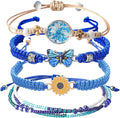 Girls Charm Bracelet Set 4 Pieces Butterfly Daisy Flower Beaded Rope Adjustable Friendship Bracelets