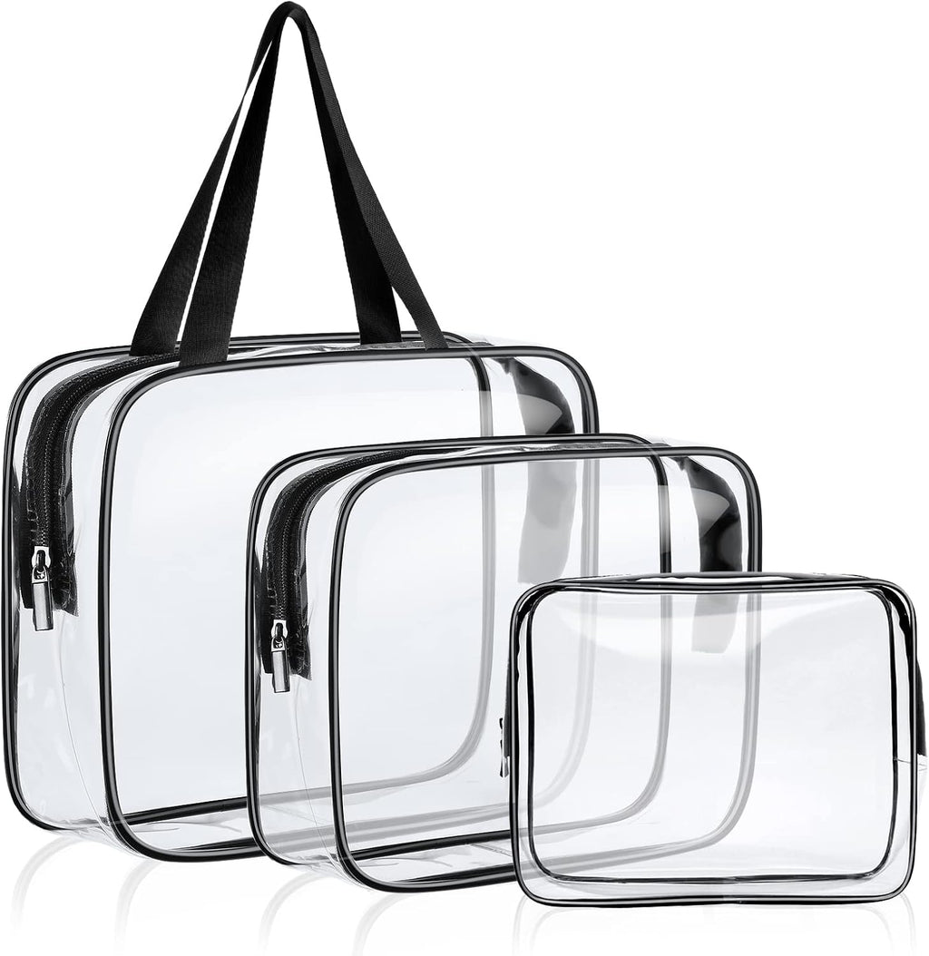 Clear Toiletries Bag, 3 Pack PVC Waterproof Toiletries Carry Pouch, TSA Approved Travel Toiletry Bag with Zipper
