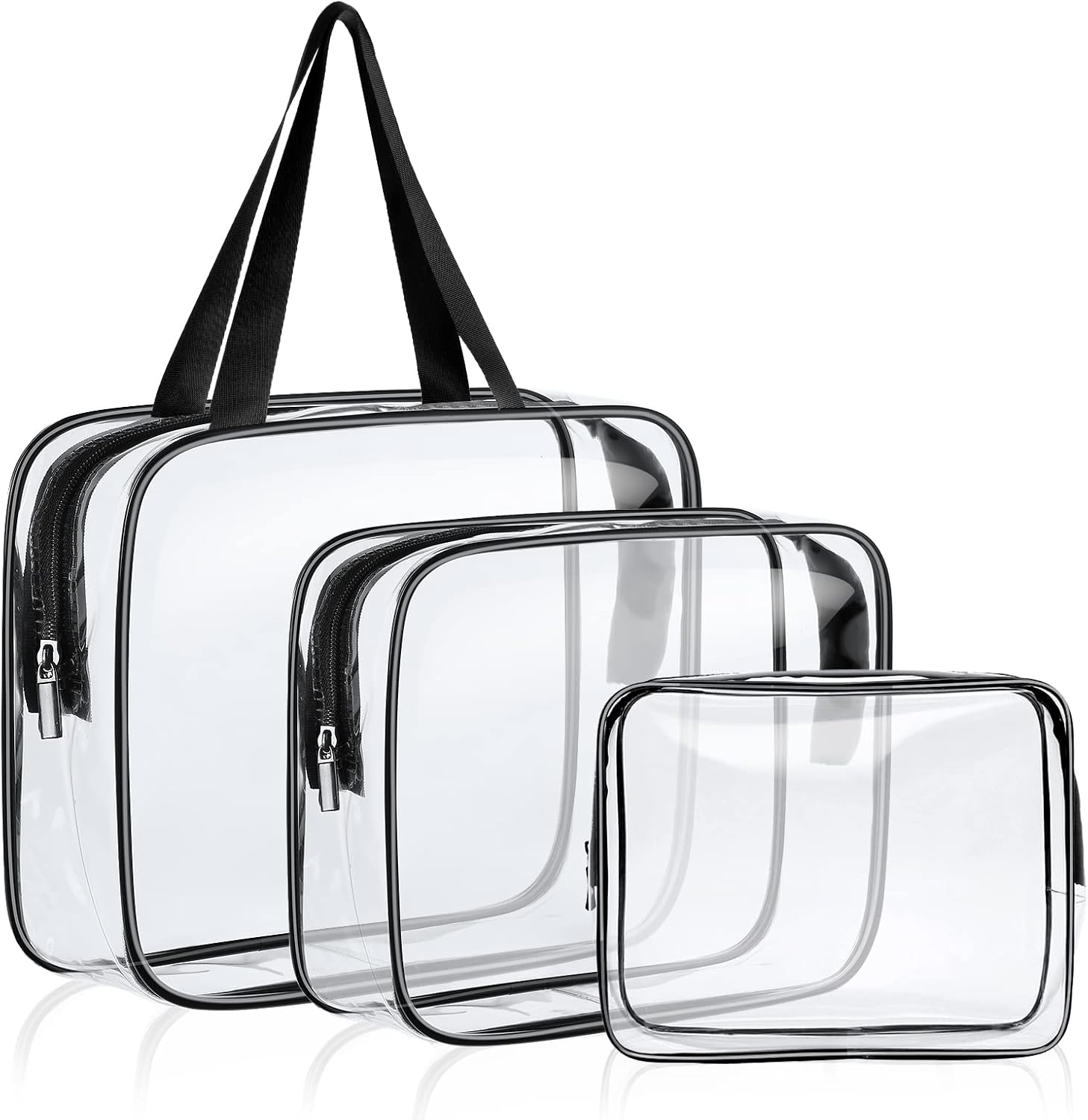 Clear Toiletries Bag, 3 Pack PVC Waterproof Toiletries Carry Pouch, TSA Approved Travel Toiletry Bag with Zipper