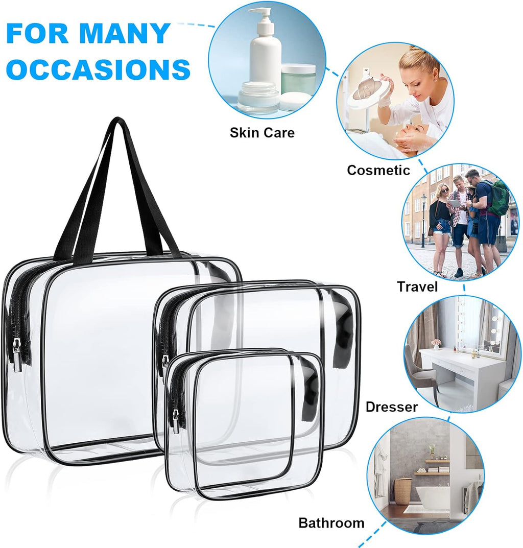 Clear Toiletries Bag, 3 Pack PVC Waterproof Toiletries Carry Pouch, TSA Approved Travel Toiletry Bag with Zipper