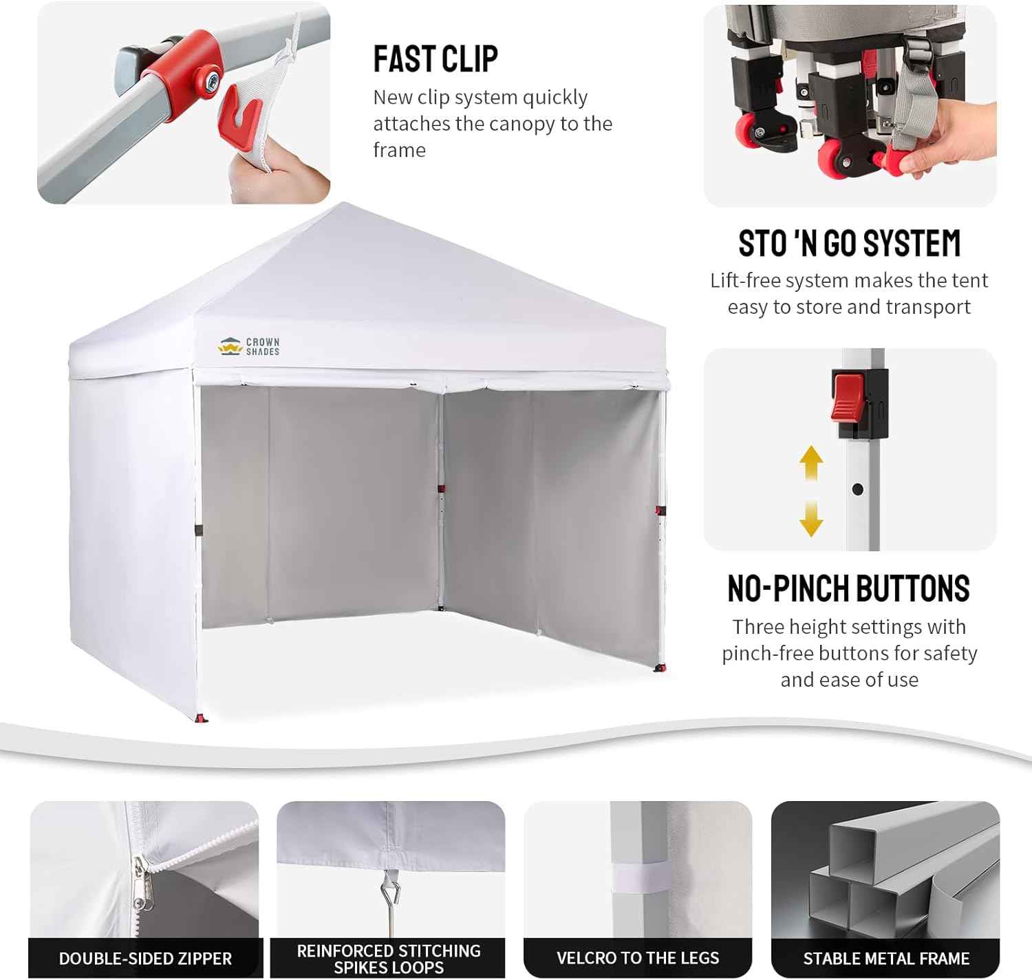 10X10 Comercial Instant Canopy Pop Up Tent with Center Lock, 300D Fabric, 4 Sidewalls, Sto'N Go Bag, White