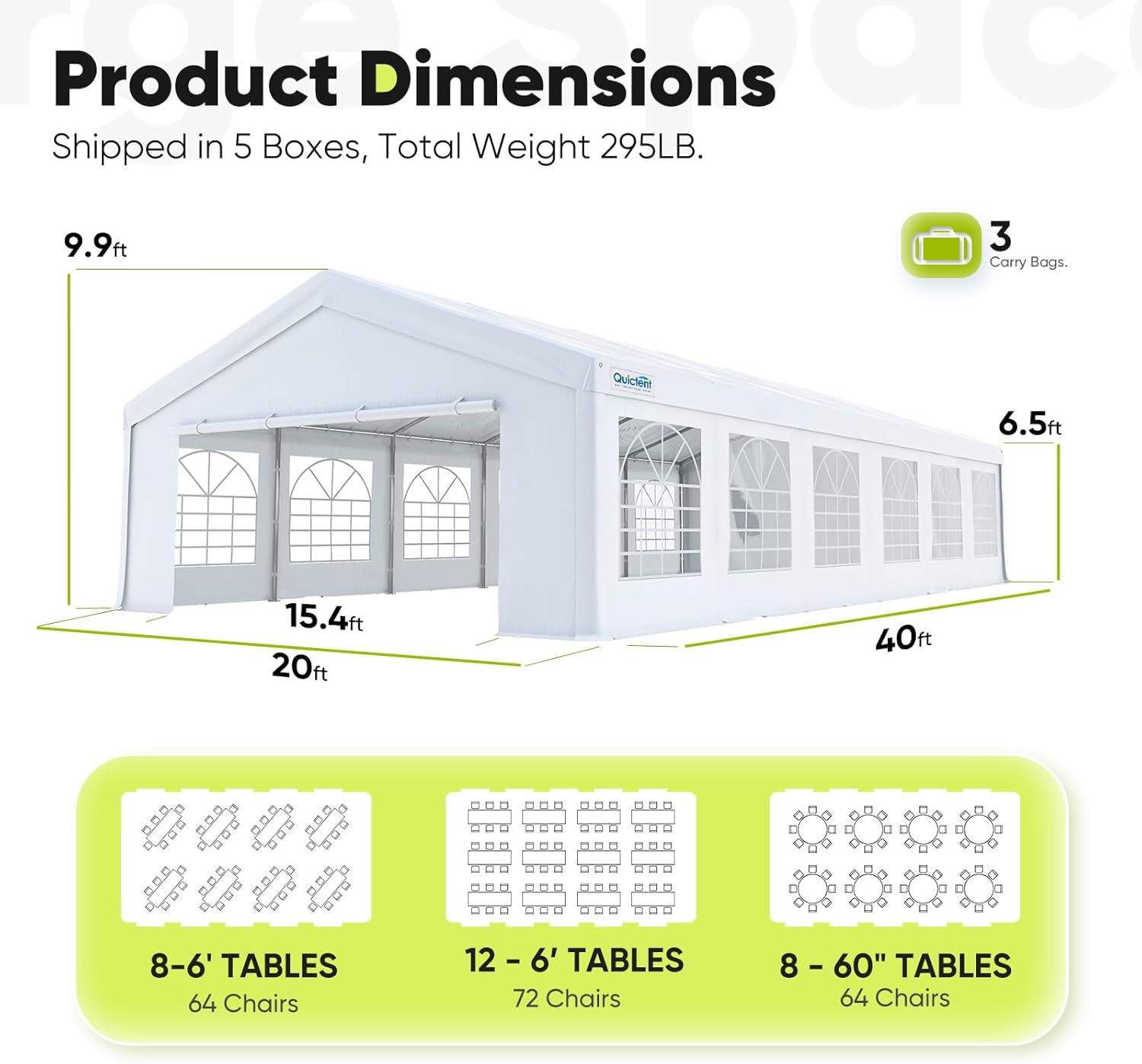 20x40ft Party Tent Heavy Duty Outdoor Canopy Tent Carport Wedding Event Shelter BBQ Wedding Tents for Parties with Storage Bags